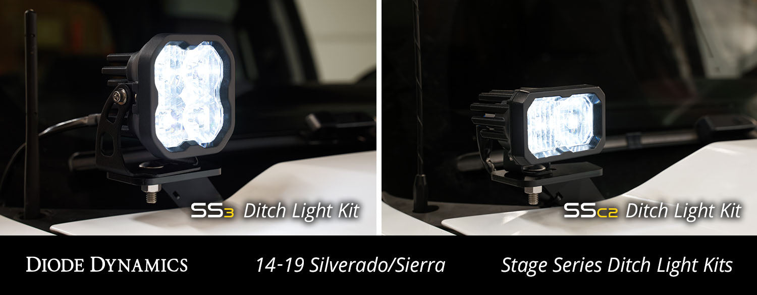 Diode Dynamics 2014-2018 Fits Chevrolet Silverado 1500 Fits GMC Sierra 1500 2019 Silverado 1500 LD Sierra 1500 Limited SSC2 Pro White Combo LED Ditch Light Kit DD6661