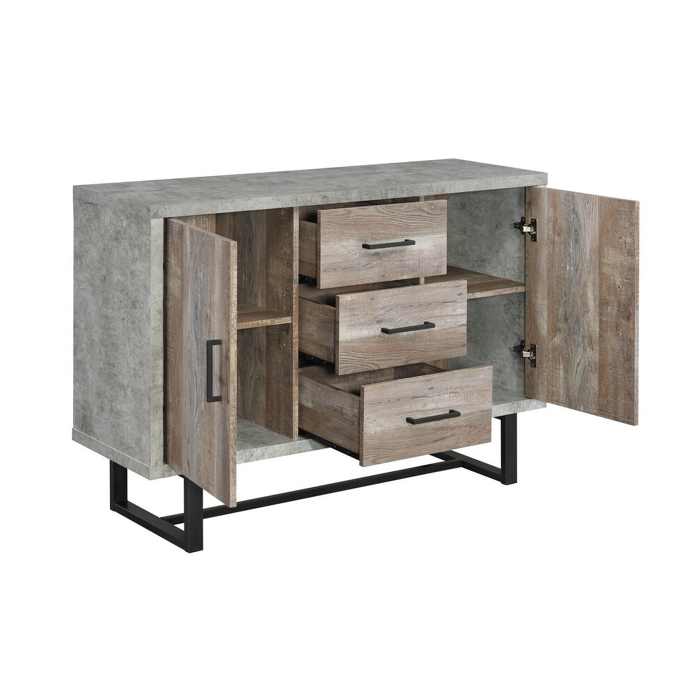 47 Inch 3 Drawer Sideboard Console Cabinet  Sled Legs  Gray Faux Concrete