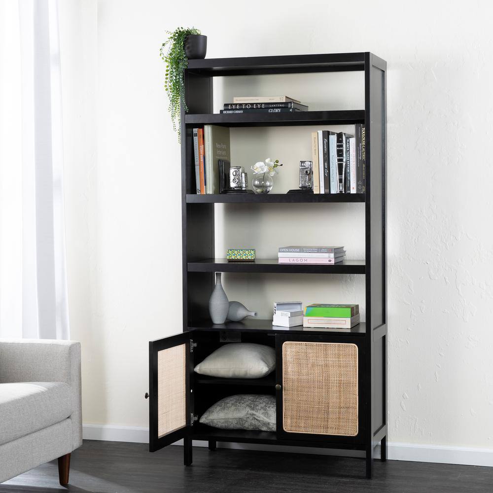 SEI FURNITURE Carondale 74 in. Wide Black 4-shelves Standard Bookcase HD109619