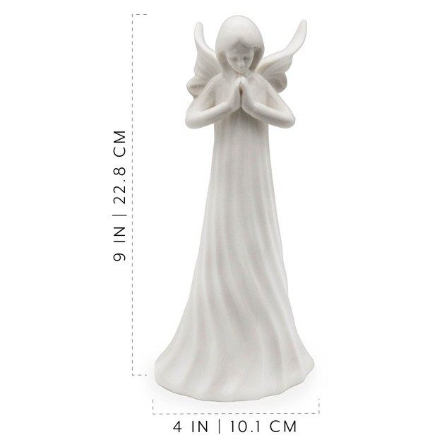 Auldhome Design White Ceramic Praying Angel Figurine Standing Guardian Angel Statue 9in