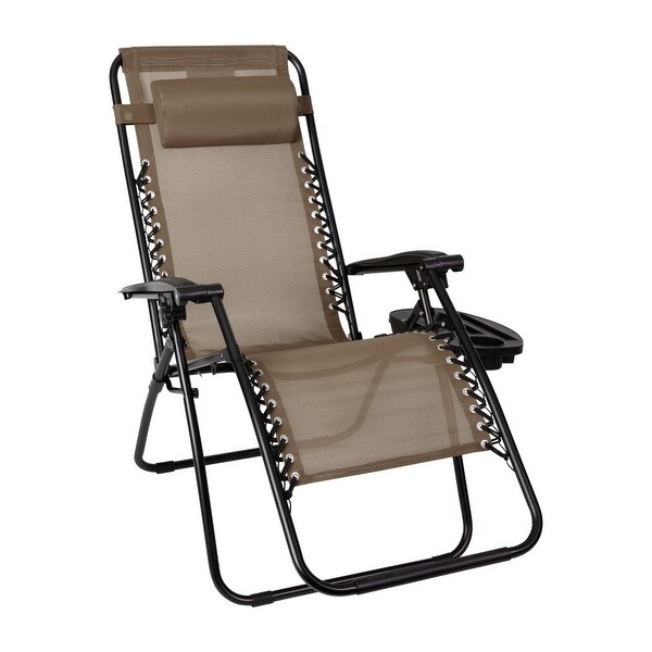 2 Pack Adjustable Mesh Zero Gravity Lounge Chair with Cup Holder Tray