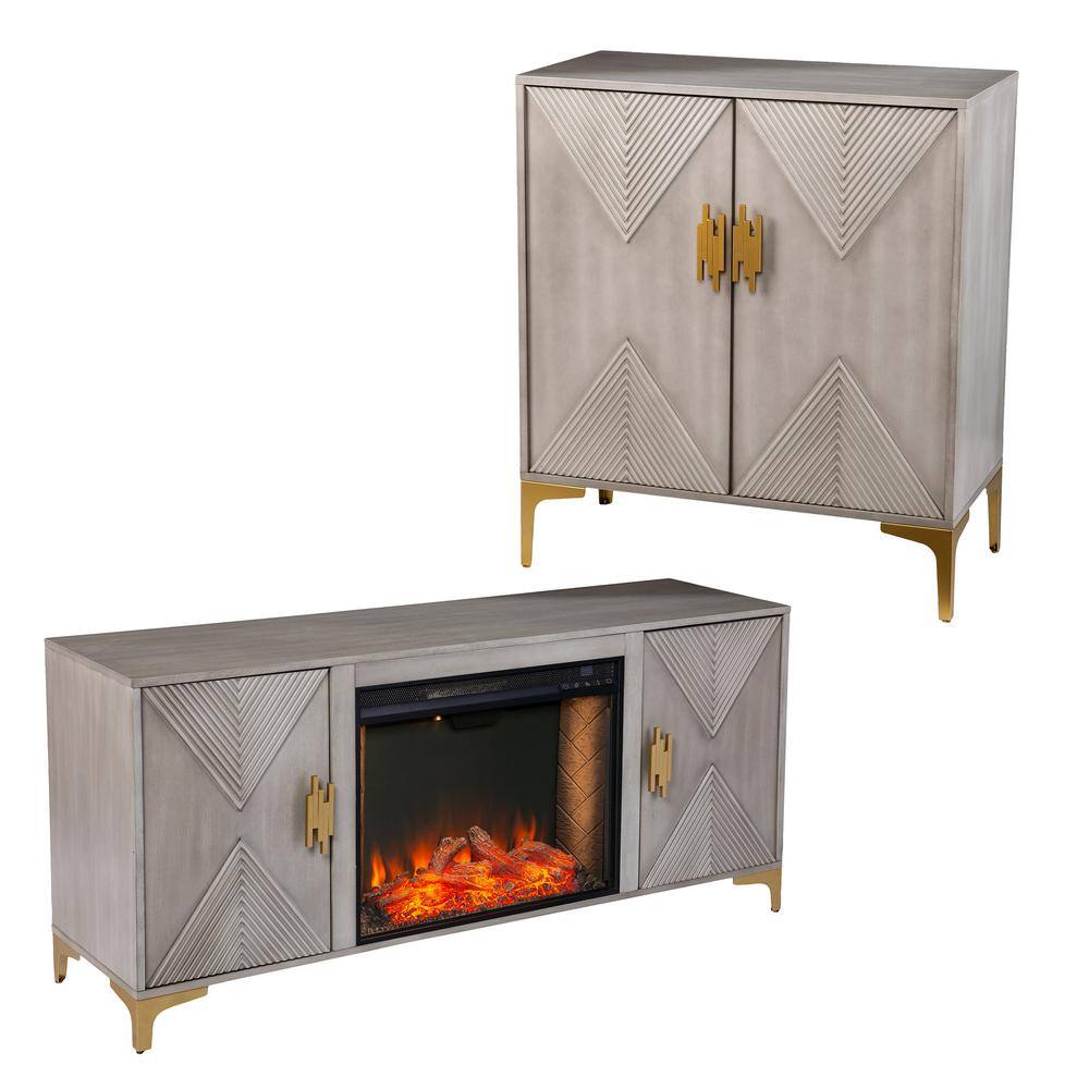 Southern Enterprises Breah 56 in. Color Changing Electric Fireplace in Graywashed and Gold HD053820