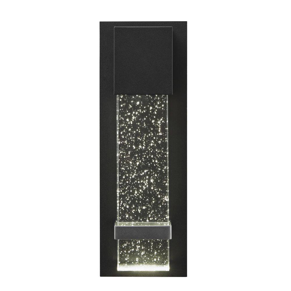 Hampton Bay Caroline Modern 1-Light Black LED Outdoor Wall Lantern Sconce with Silver Strap and Seeded Glass (1-Pack) HDP98270BLSS