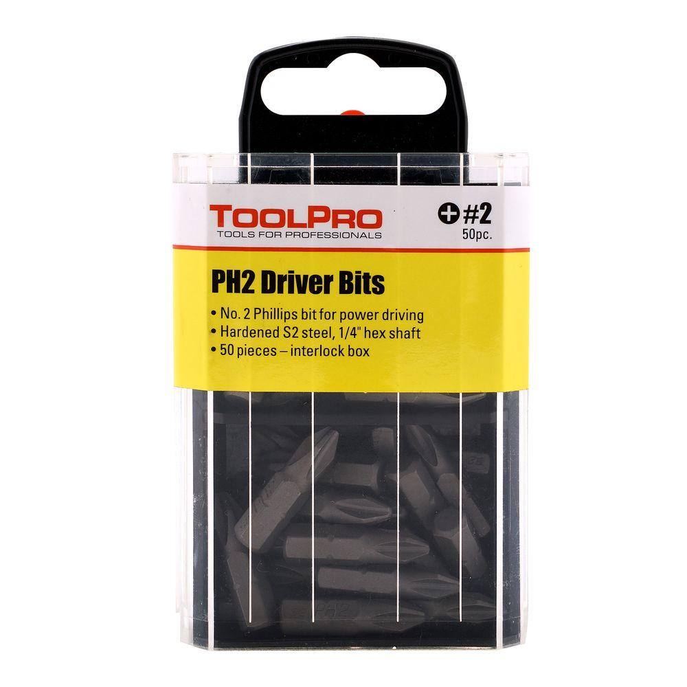 ToolPro #2 Phillips Bits in Interlocking Storage Box (50-Pieces) TP60630