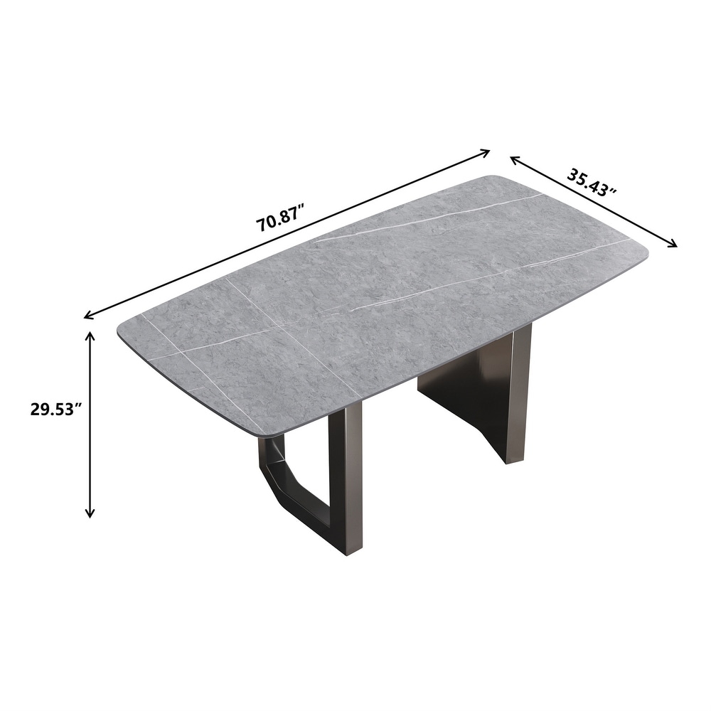 70 Inch Artificial Marble Stone Curved Metal Leg Dining Table for 6 8