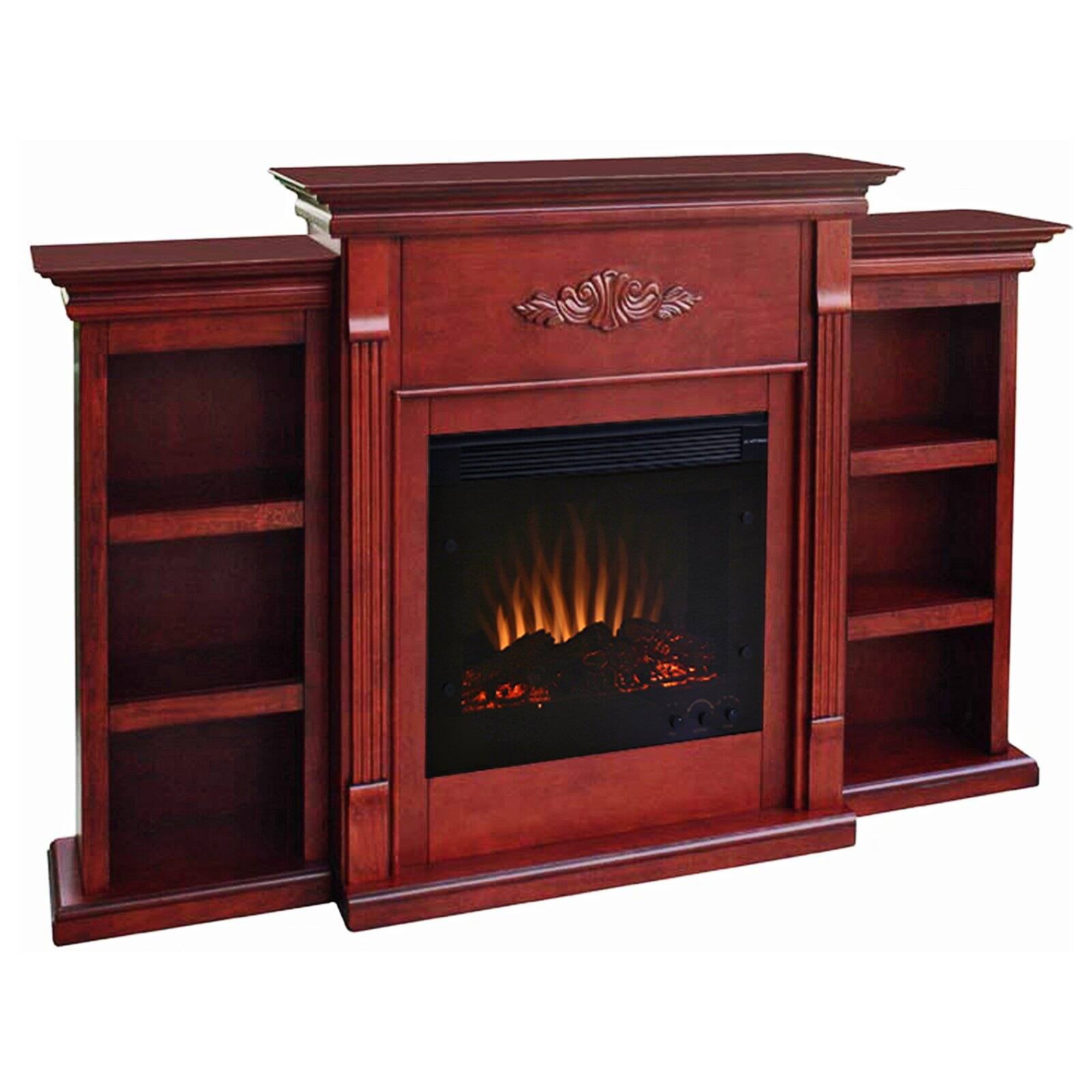 Southern Enterprises Tennyson Mahogany Electric Fireplace with Bookcase