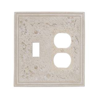 AMERELLE Faux Stone 2 Gang 1-Toggle and 1-Duplex Resin Wall Plate - Almond 8349TDA