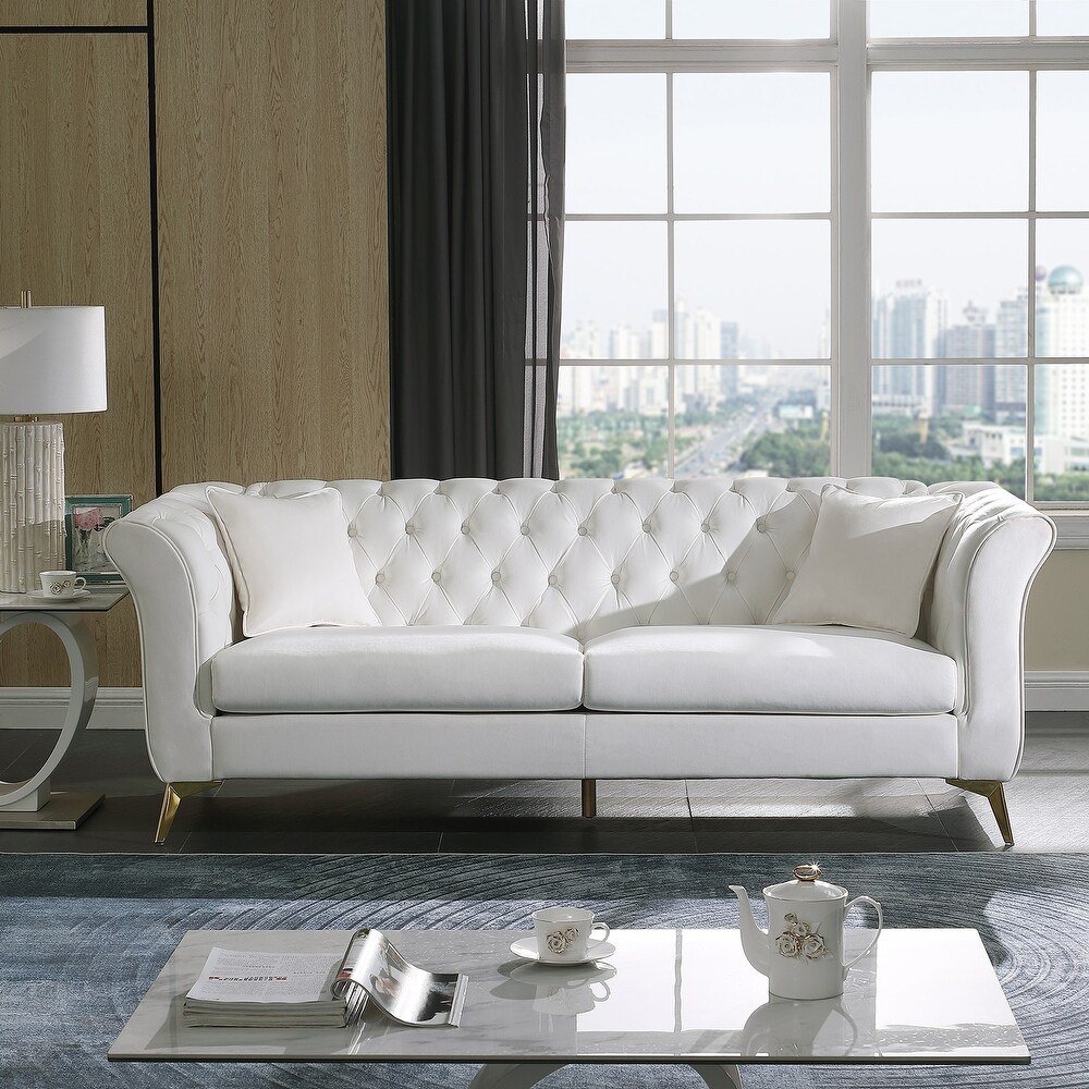 Velvet Upholstered Loveseat Sofa  Living Room Tufted and Wrinkled Fabric Sofa