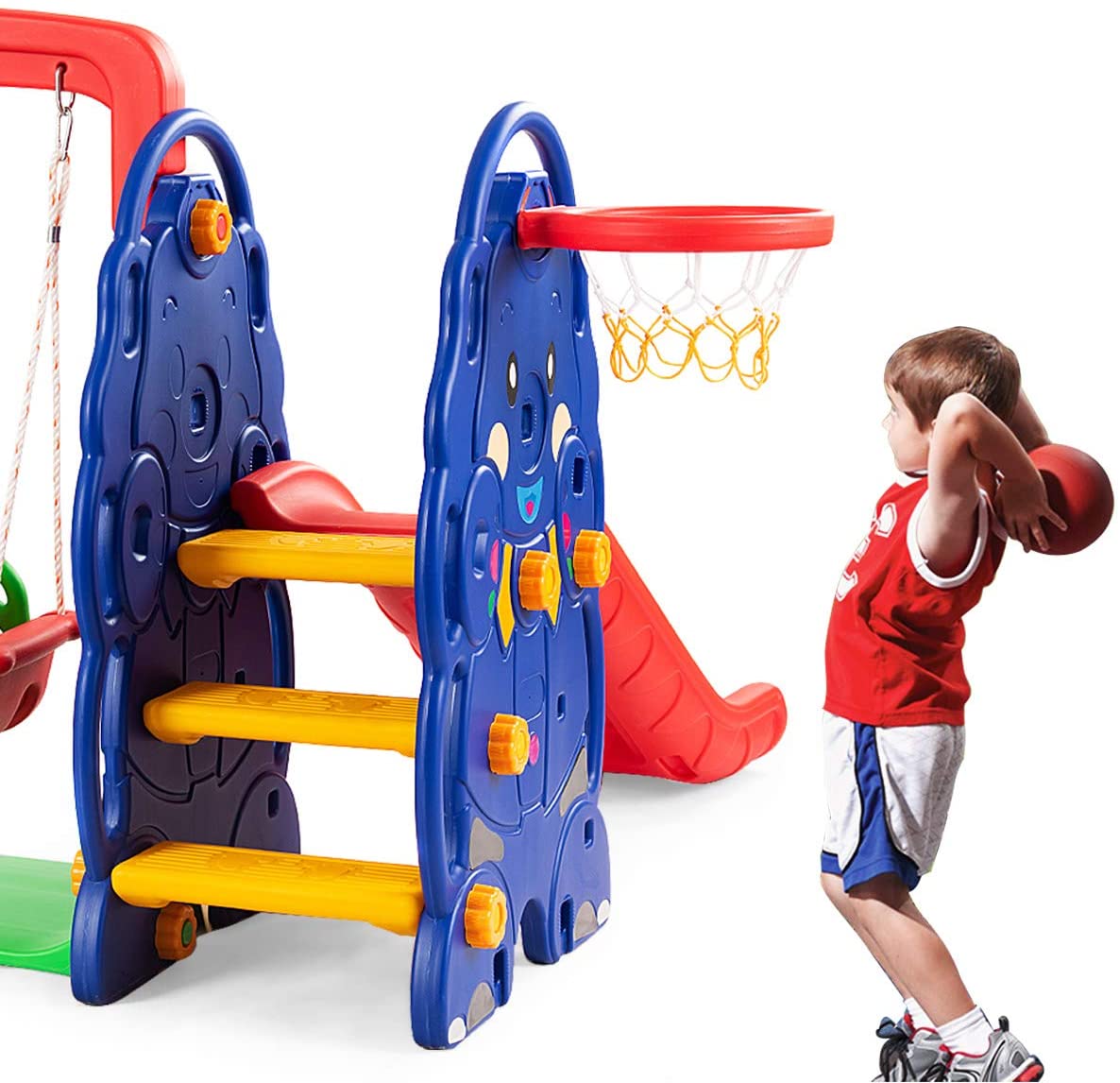 Costzon Toddler Climber and Swing Set, 4 in 1 Climber Slide Playset w/Basketball Hoop