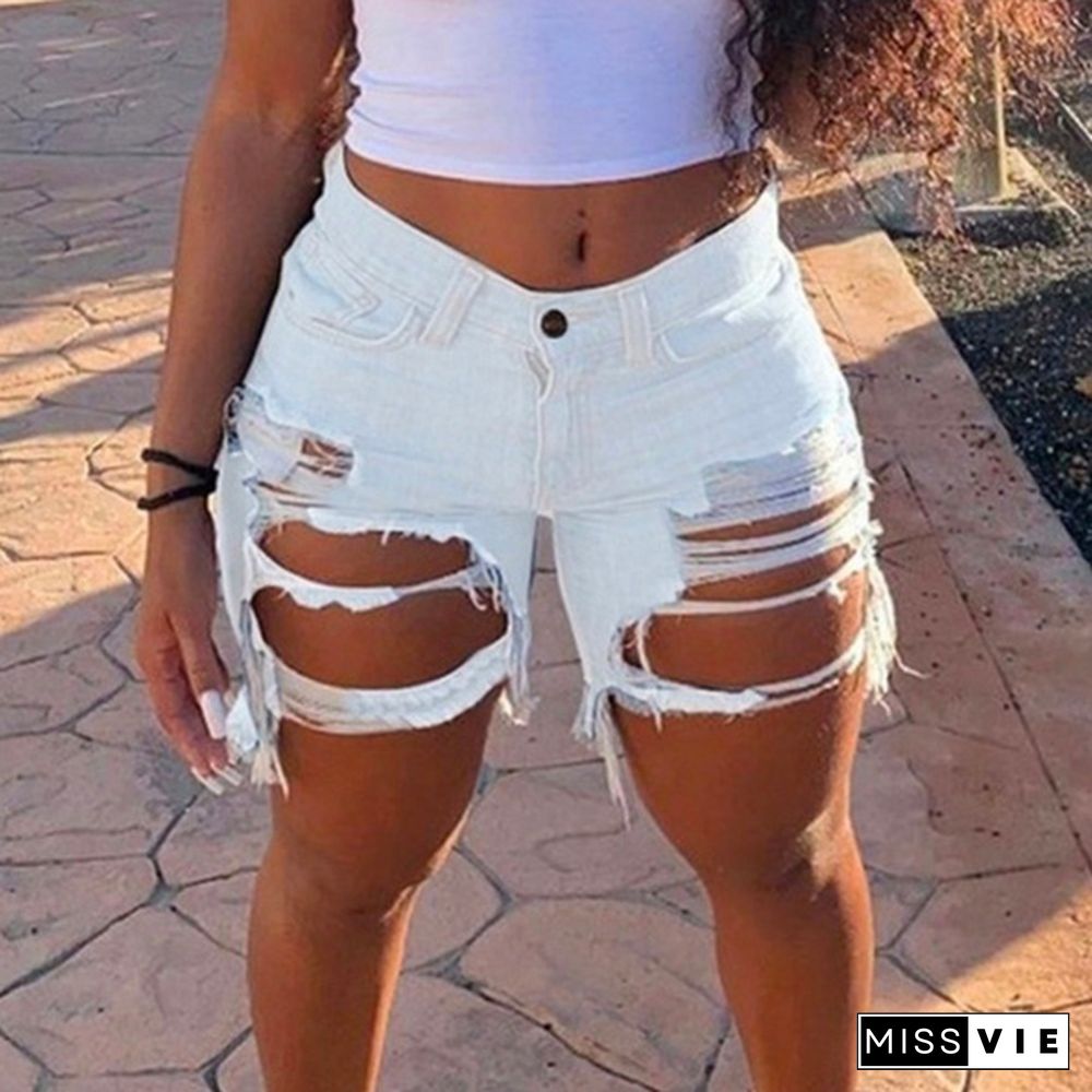 Women Summer Fashion Jeans Shorts Sexy Ripped Hole Denim Shorts Ladies Casual Skinny Bodycon Shorts Plus Size S-5XL