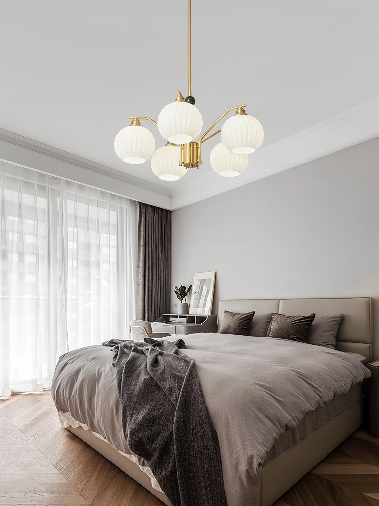 Ribbed Glass Gold Chandelier