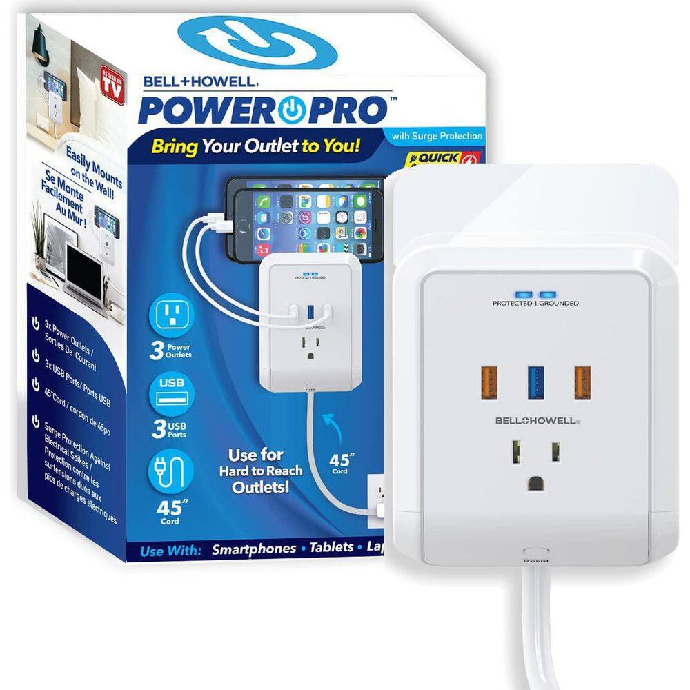 Bell + Howell 3-Outlet Power Pro Wall Outlet Surge Protector with 3 USB Ports and Extension Cord 7781