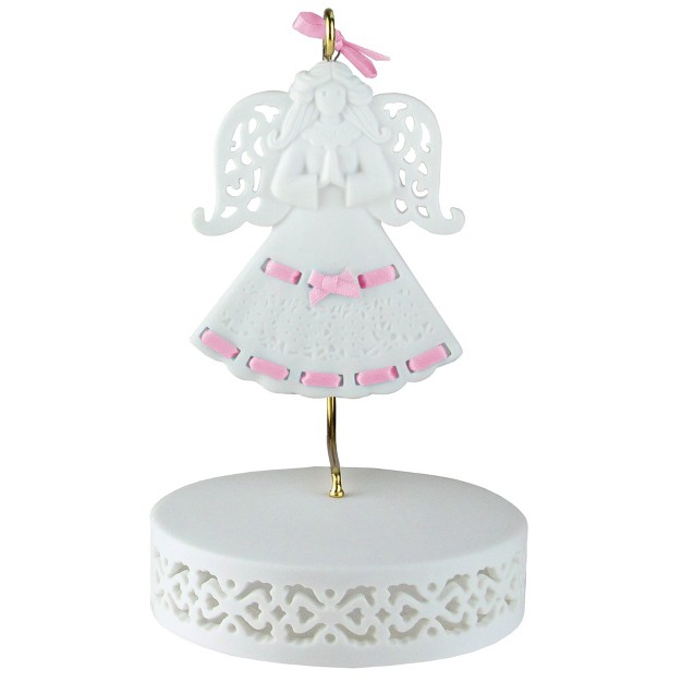 Roman Pink Ribbon Porcelain Angel Ornament With Hanger And Base 46721g