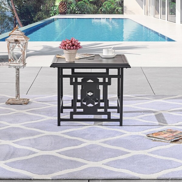 PATIO FESTIVAL Square Metal Outdoor Side Table w/ Umbrella Hole