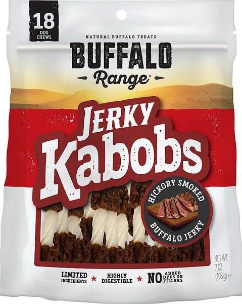 Buffalo Range All Natural Grain-Free Jerky Kabob Rawhide Dog Treats， 18 count