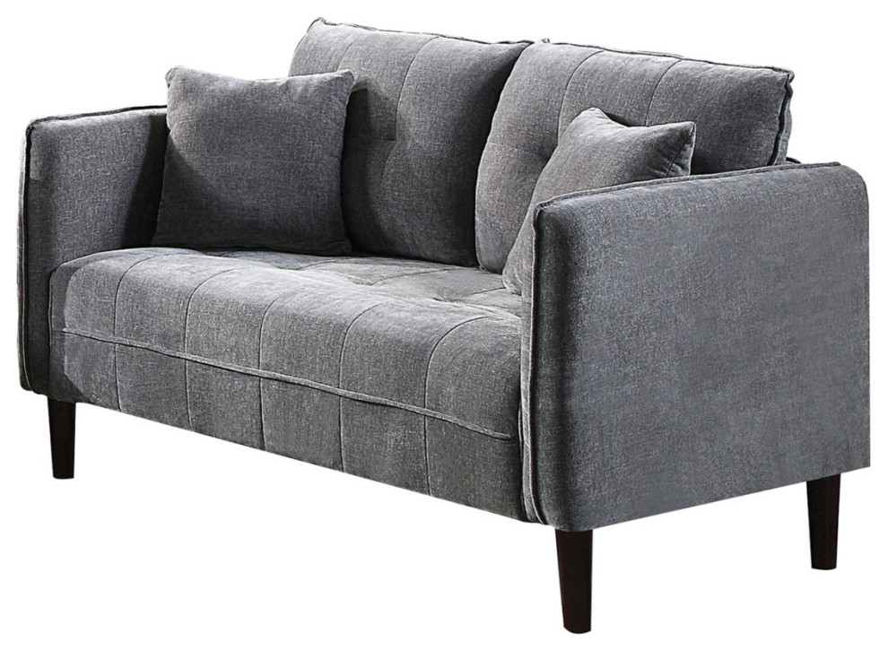 Hak 52 Inch Loveseat Rounded Curved Arms Biscuit Tufting Wood Legs Gray   Transitional   Loveseats   by Dot  ampBo  Houzz