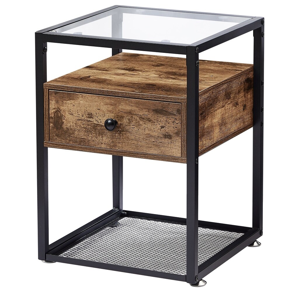 VECELO Modern 1  Drawer Nightstands with Tempered Glass Top