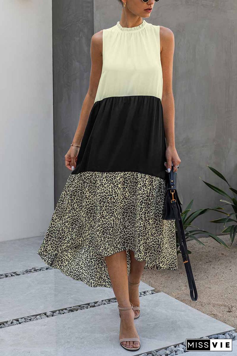 Leopard Floral Print Irregular Maxi Dresses