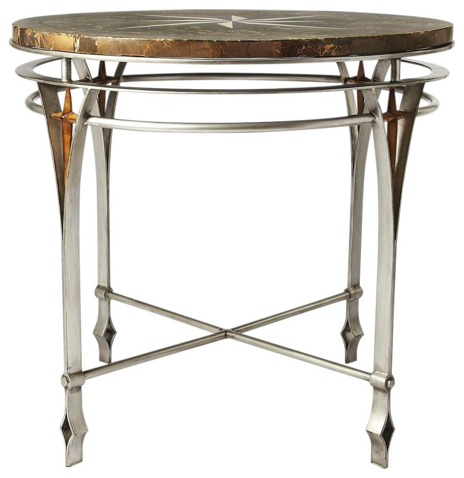 Foyer Table Accent Silver Distressed Metalworks Gray Fossil Stone   Contemporary   Side Tables And End Tables   by EuroLuxHome  Houzz