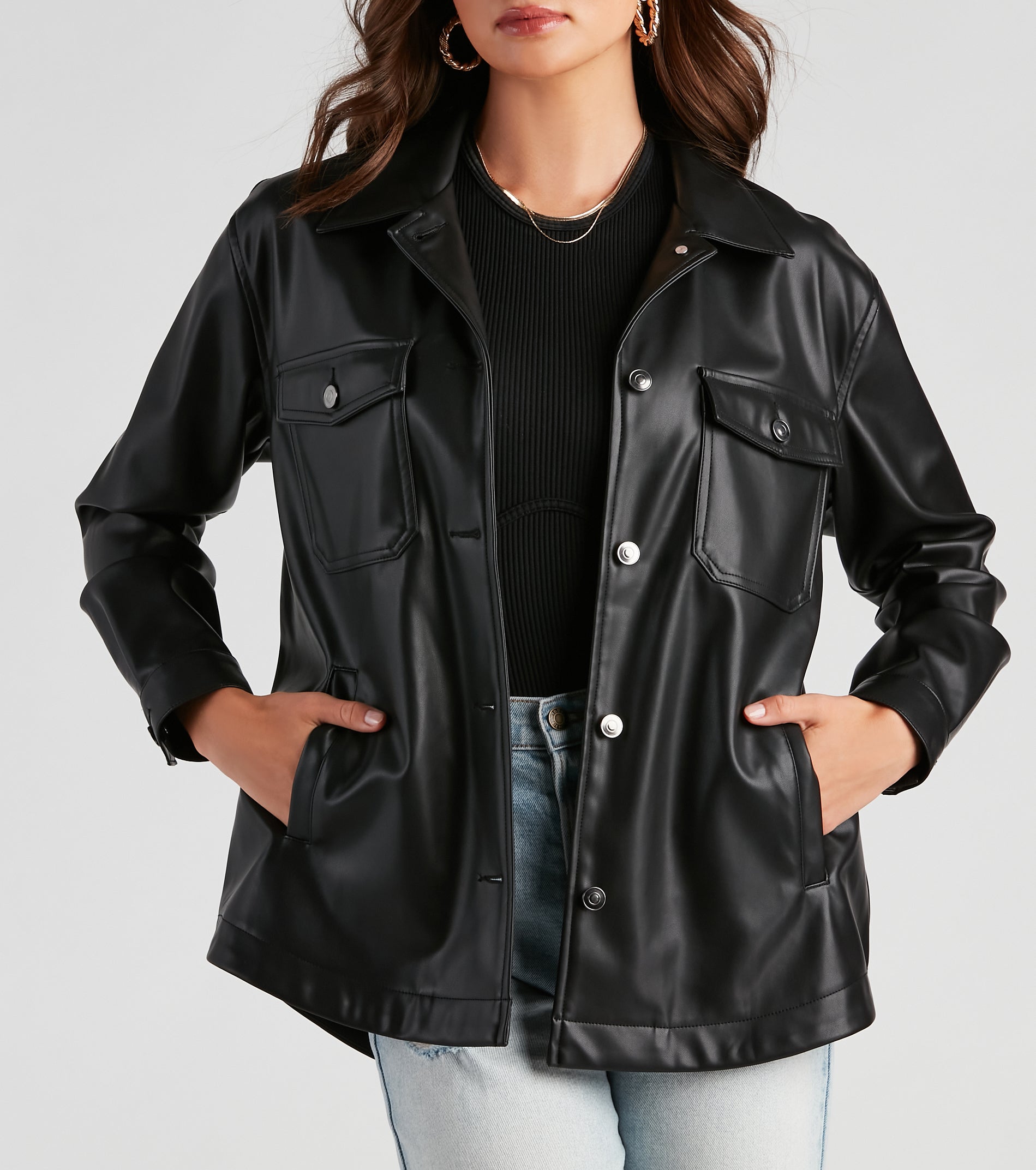 Trendsetting Vibes Faux Leather Shacket