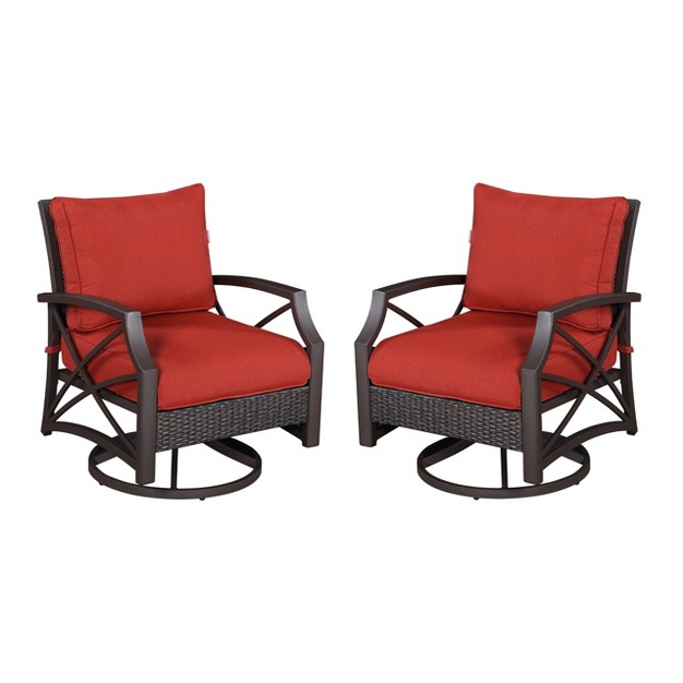 Kinger Home 2 piece Rattan Wicker Outdoor Swivel Chair Set With A Grey Cast Aluminum Frame