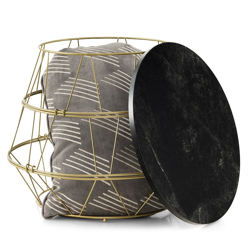 Round Metal Frame End Table with Removable Top-Golden