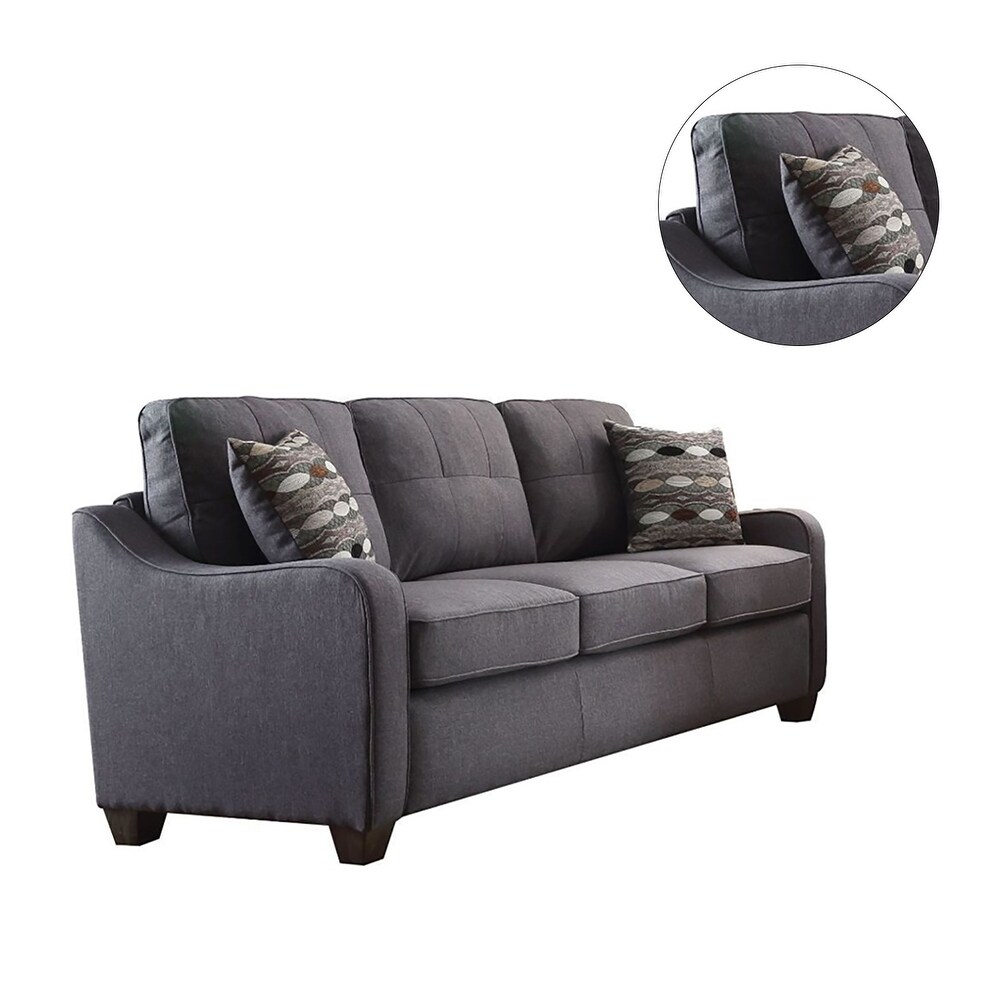 Gray Linen Sofa with 2 Pillows