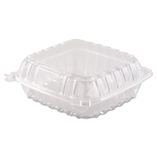 Dart ClearSeal Hinged-Lid Plastic Containers， 8.3 x 8.3 x 3， Clear， Plastic， 250/Carton (C90PST1)