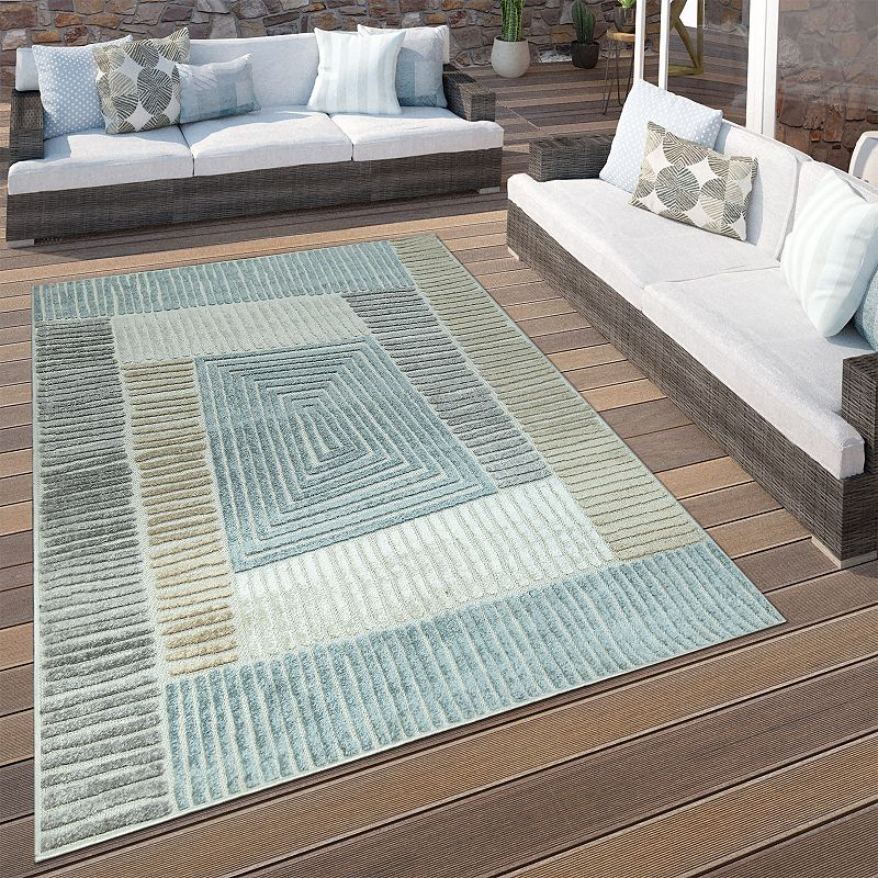 In- and Outdoor Rug Geometric Pattern in 3D for Patio