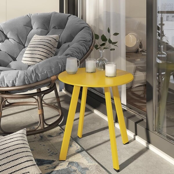 Indoor and Outdoor Steel Side Table，WeatherResistant Round End Table with Square Feet，Small Accen Table Great for Patio