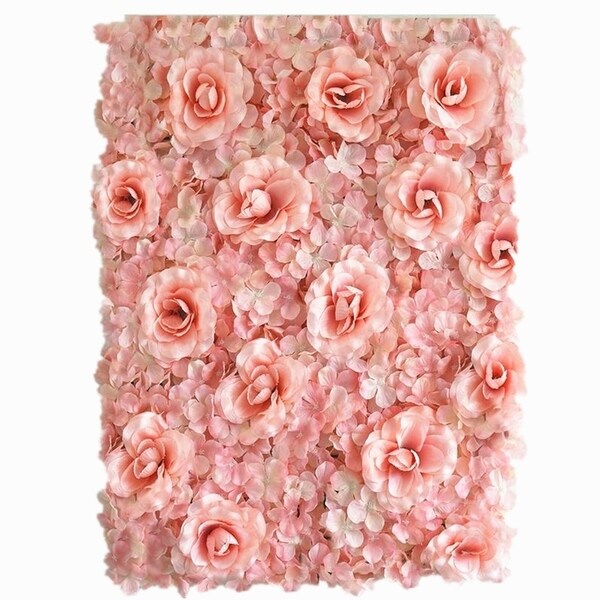 Enova Home 4 Pcs 11 Sq ft. UV Protected 3D Silk Rose and Hydrangea Flowers Wall Mat Panel for Home Wedding Photo Party Decoration