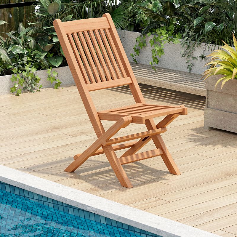 Teak Wood Patio Folding Dining Chair With Slatted Seat