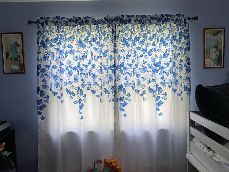 Farmhouse Ginkgo Leaf Light Filtering Window Curtain Panel Set