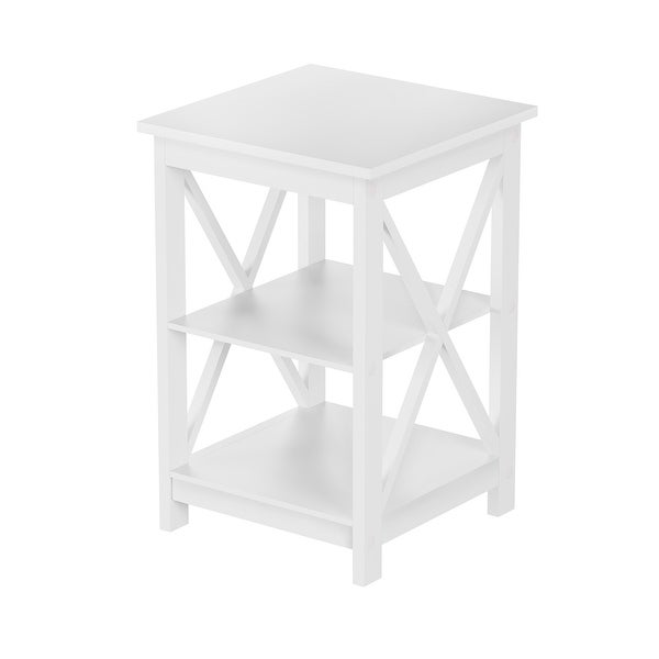 Wooden End Table - Modern Style Sofa Side Table with X-Leg Design and Two Shelves?by Lavish Home (White)