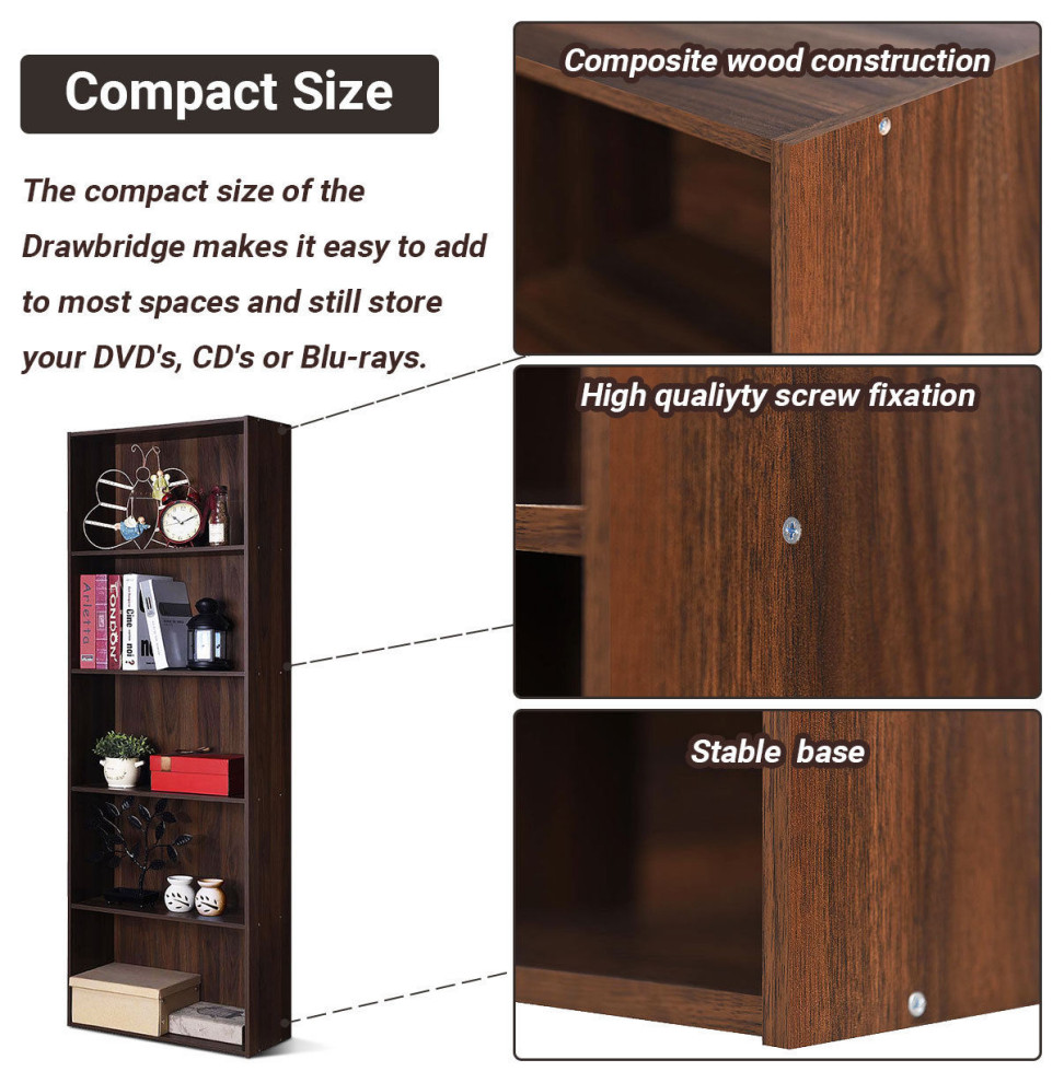 Costway 5 Shelf Storage Bookcase Stand Modern Multi Functional Display Walnut   Contemporary   Bookcases   by Costway INC.  Houzz