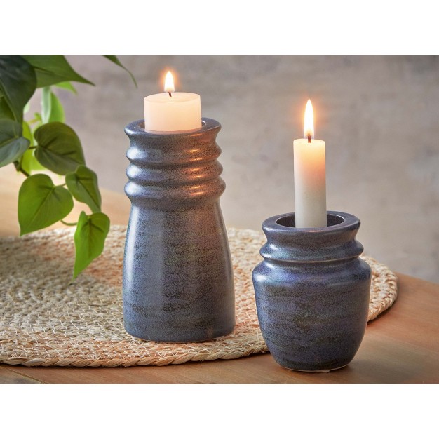 Tag Large Azula Blue Stoneware Tealight And Taper Holder 3 00l X 3 00w X 5 5h Inch