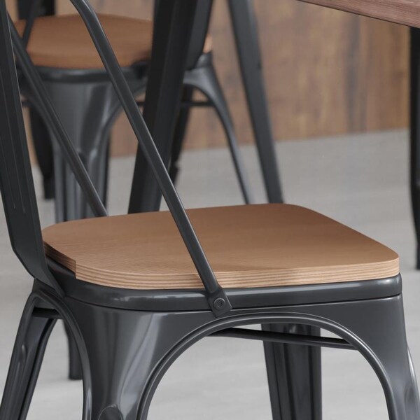 Flash Furniture Poly Resin Wood Square Seat with Metal Barstools Teak - 13.75