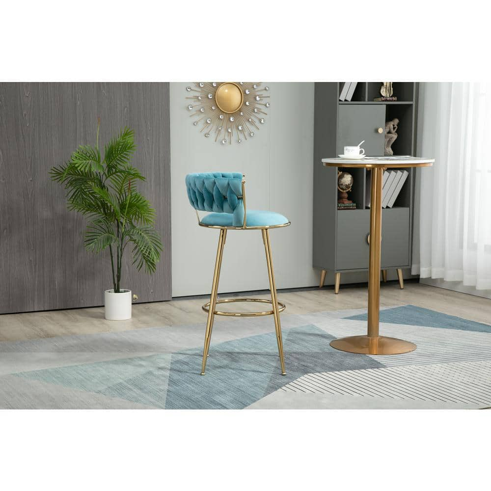 ZIRUWU 35.04 in.Blue Metal Bar Stool with Back and Footrest Counter Height Bar Chairs ZZQ-JBY721A16