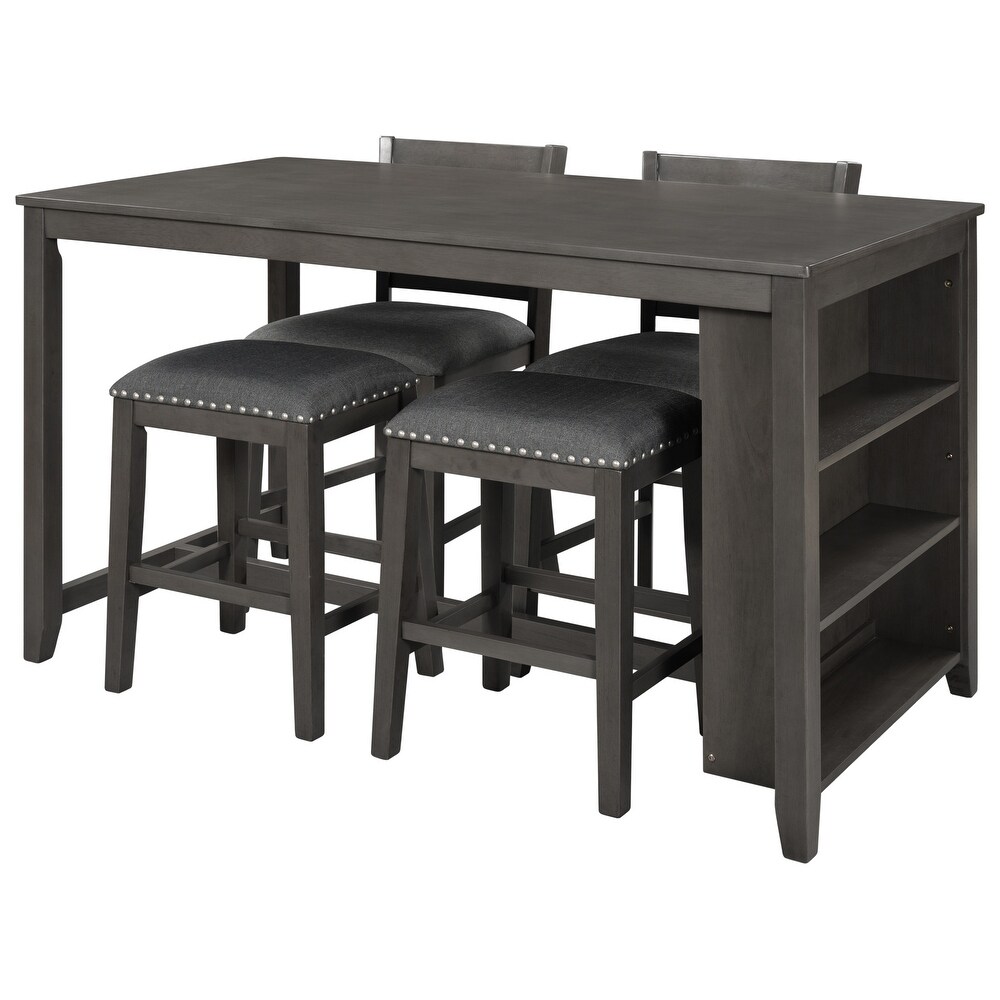 Counter Height Dining Room Bar Table Set  Rubber Wood Stationary Kitchen Island Set with 2 stools and 2 Chairs for Kitchen  Gray