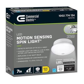 Commercial Electric Spin Light 7 in. Motion Sensor LED Flush Mount Ceiling Light Customize Hold Times Closet Rated 830 Lumens 4000K 54606341