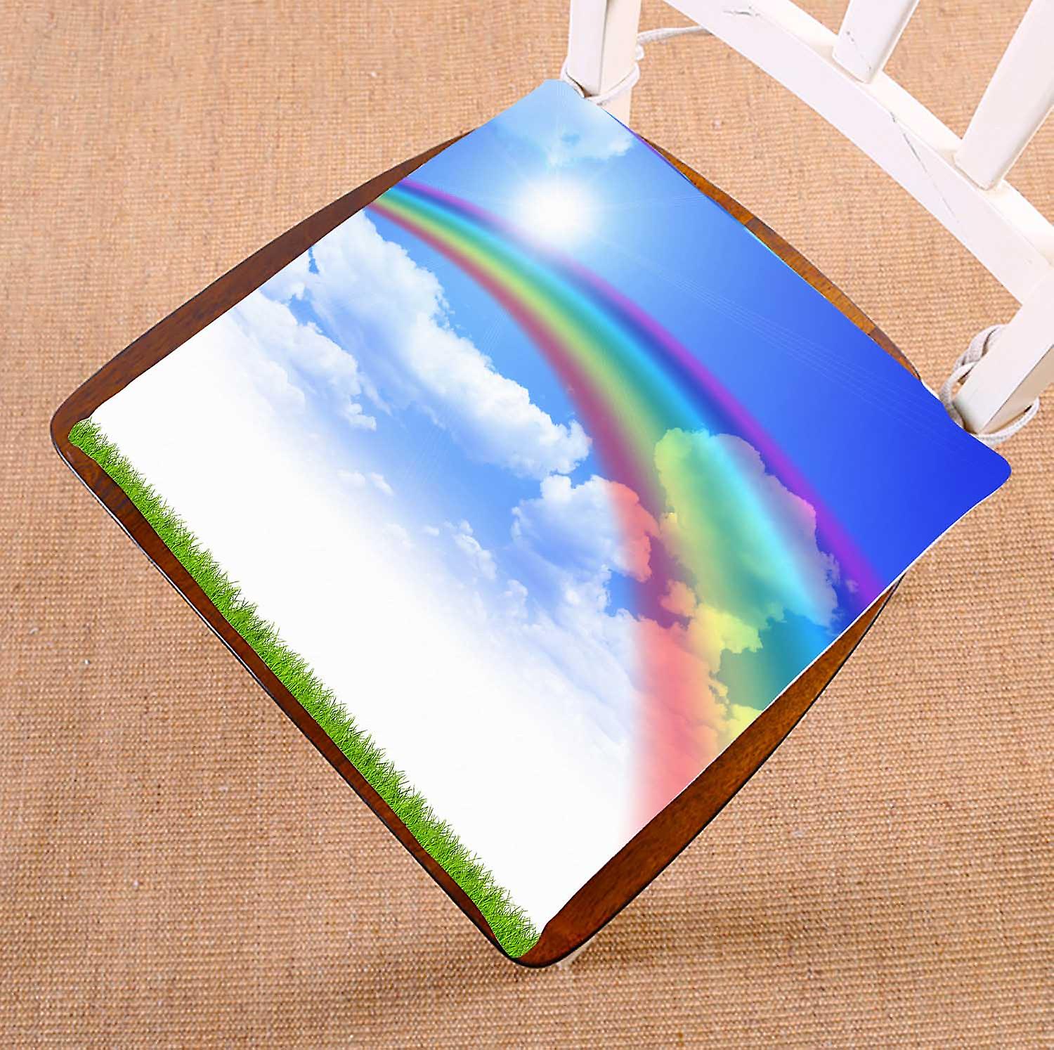 Green Grass Over A Blue Sky Rainbow Chair Pads Chair Mat Seat Cushion Chair Cushion Floor Cushion 45x45 Cm