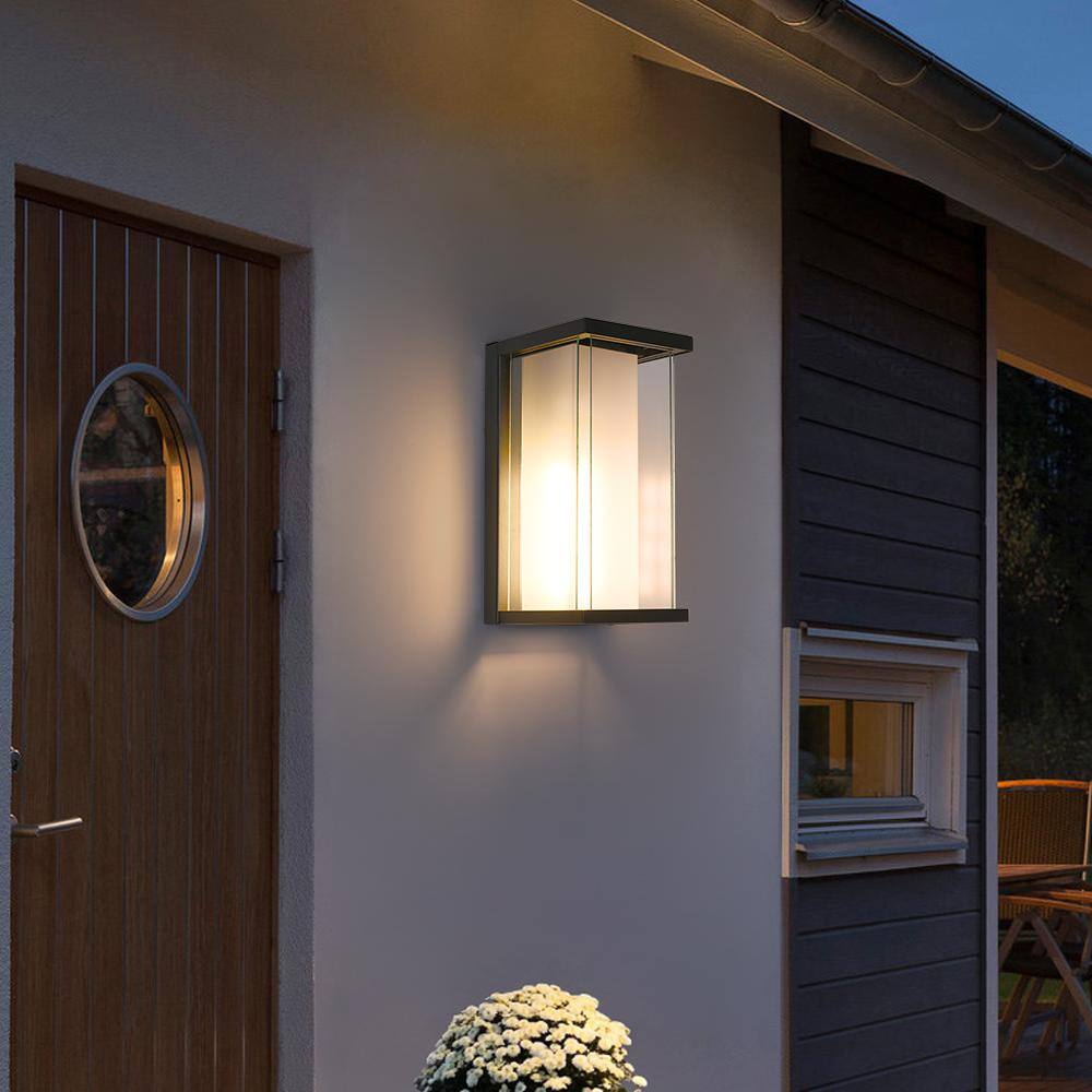 Maxax Montpelier 1-Light Black Hardwired 12.6 in. H Outdoor Sconce Dusk to Dawn Wall Lantern Sconce (2-Pack) 22642W