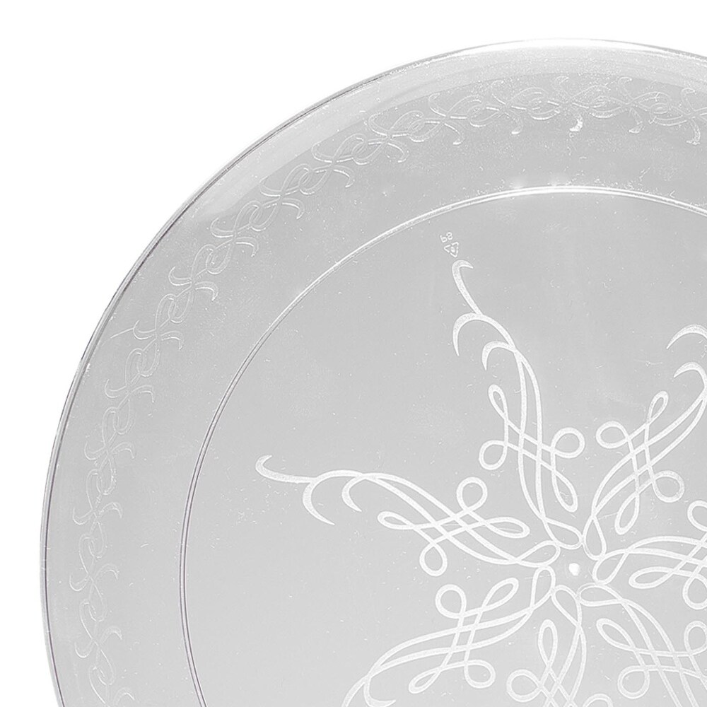 Clear Round Scroll Disposable Plastic Plate Packs   Party Supplies