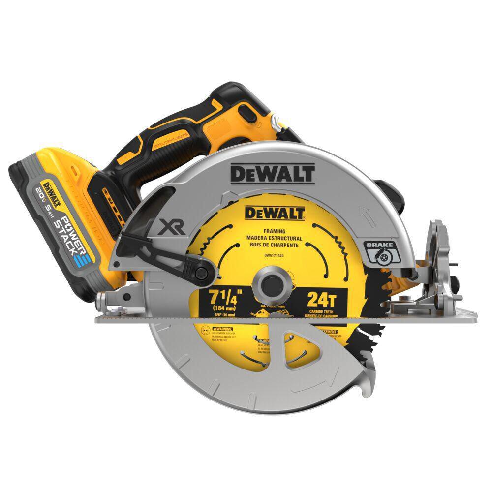 DW 20V MAX Lithium-Ion Cordless Brushless 7-14 in. Circular Saw Kit with 5.0Ah POWERSTACK Battery and Charger DCS570H1