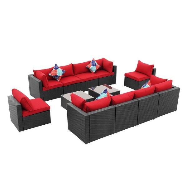 Zenova PE Rattan Wicker Modular Patio Sofa Set with Pillows - Overstock - 32497739