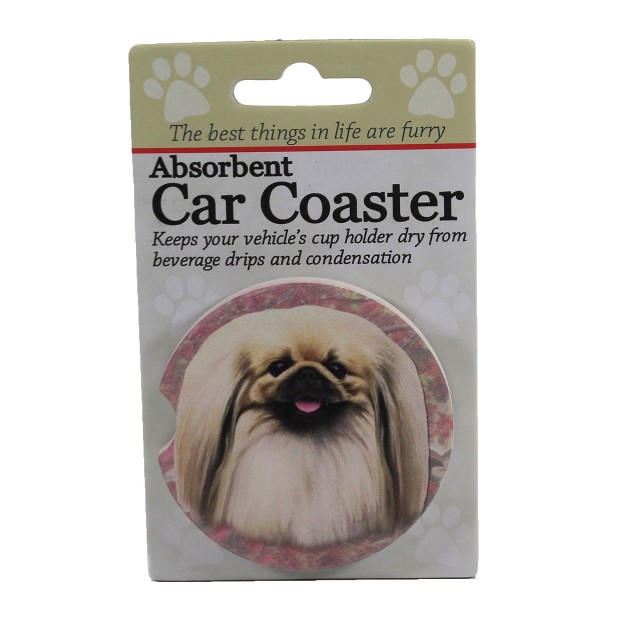 E amp S Pet Car Coaster Pekingese Car Coaster One Car Coaster 2 5 Inches Absorbant Pet Dog 23161 Sandstone Multicolored