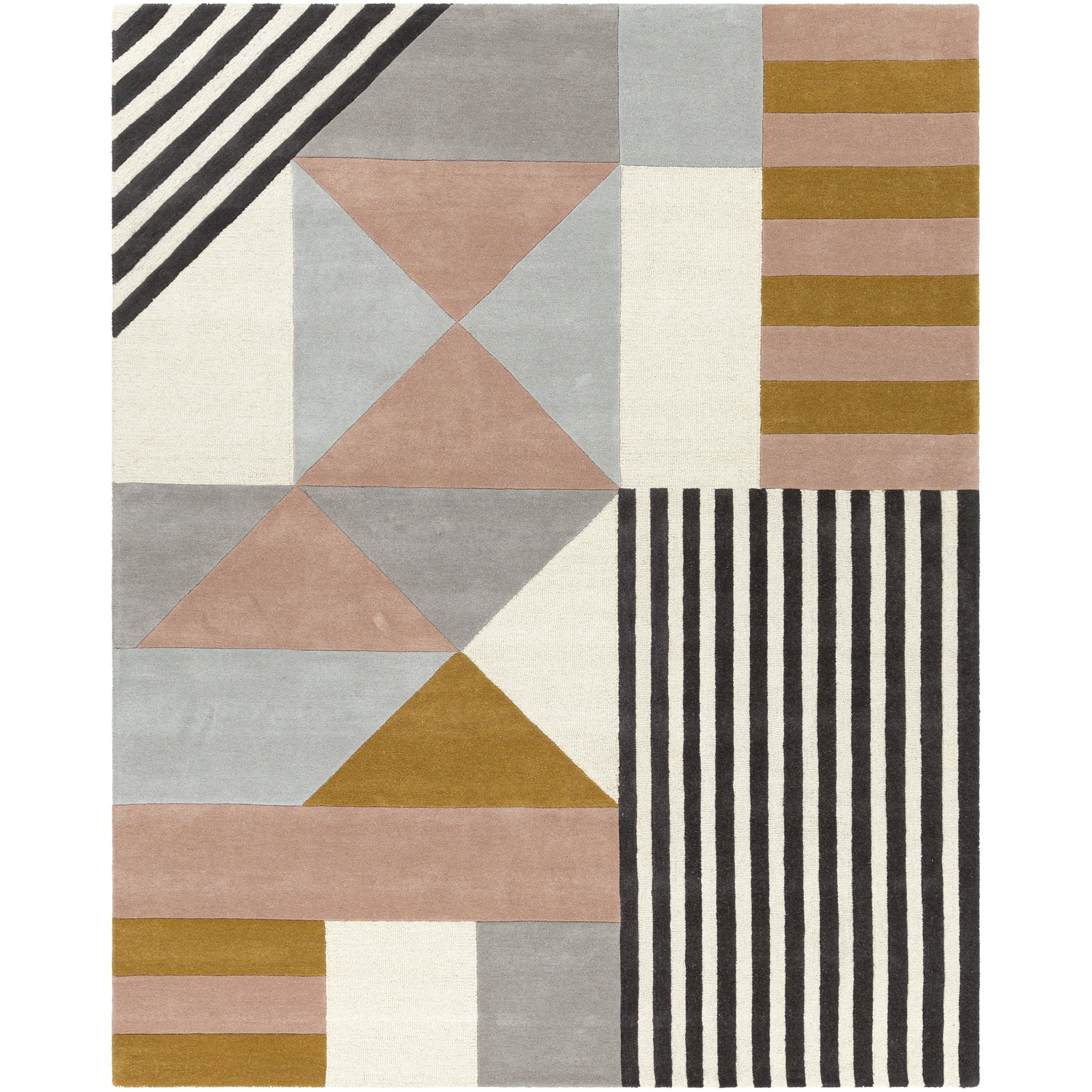 Emma Hand Tufted Rug in Cream, Light Gray, Mustard, Camel, Black, Medium Gray