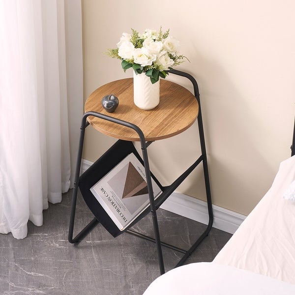 Round End Side Table， Accent Nightstand with Storage Bag(Set of 2)