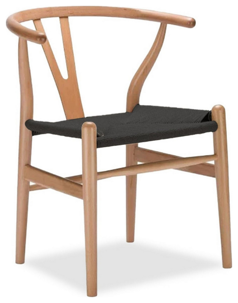 Kri 21 quotSet of 2 Dining Chairs  Natural Cane Seats  Curved Back  Brown   Beach Style   Dining Chairs   by VirVentures  Houzz