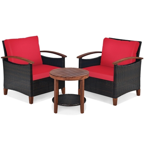 3Piece Patio Rattan Furniture Set with Solid Wood Frame